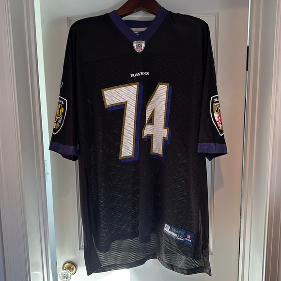 Reebok Baltimore Ravens Michael Oher #74 jersey in black, purple, white, & gold - Picture 1 of 16